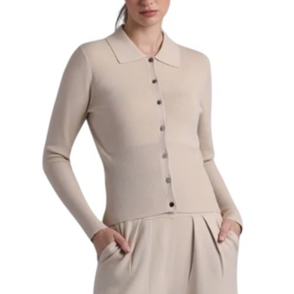 VISCOSE RIBBED COLLARED HENLEY BROWN SUGAR