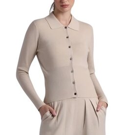 VISCOSE RIBBED COLLARED HENLEY BROWN SUGAR