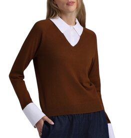 Cotton Cashmere Layered Polo Top Foxtail/White
