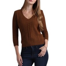 CASHMERE NOVELTY CABLE V NECK FOXTAIL