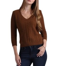 CASHMERE NOVELTY CABLE V NECK FOXTAIL