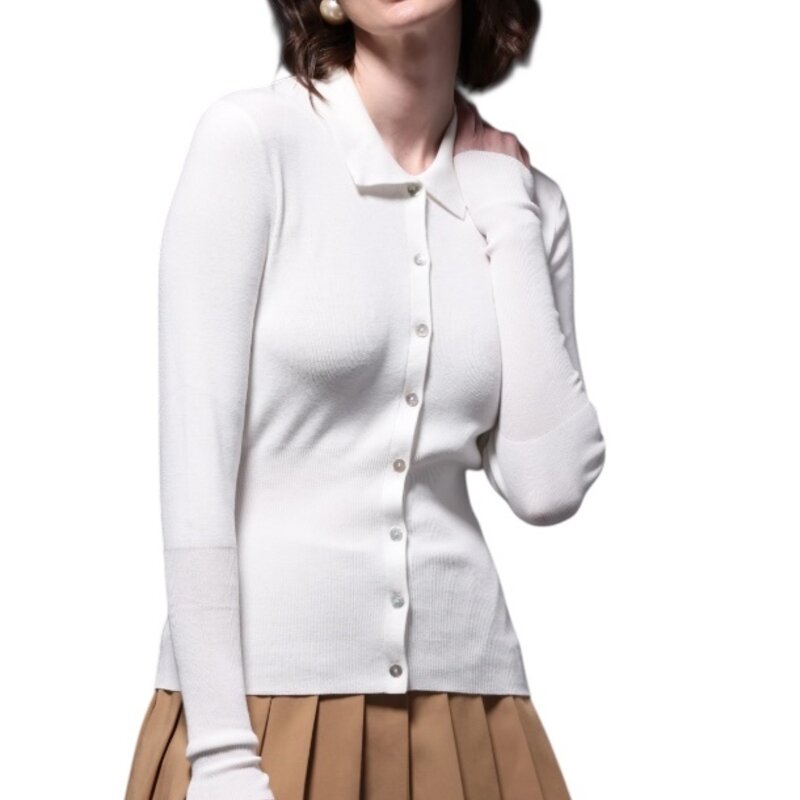 VISCOSE RIBBED COLLARED HENLEY WHITE