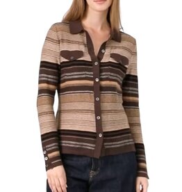 COTTON CASHMERE NOVELTY STRIPE BOXY CAMP SHIRT BRAZILIAN NUT COMBO