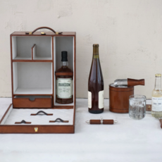 Travel Bar Trunk w/ Flocked Interior, Ice Bucket, Bottle Opener, Cork Screw, Tongs