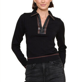 CENTRAL PARK WEST NAOMI VEGAN ZIP COMBO SWEATER BLACK
