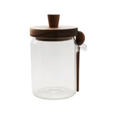 Glass Storage Pot with Wood Lid S/2