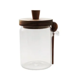 Glass Storage Pot with Wood Lid S/2
