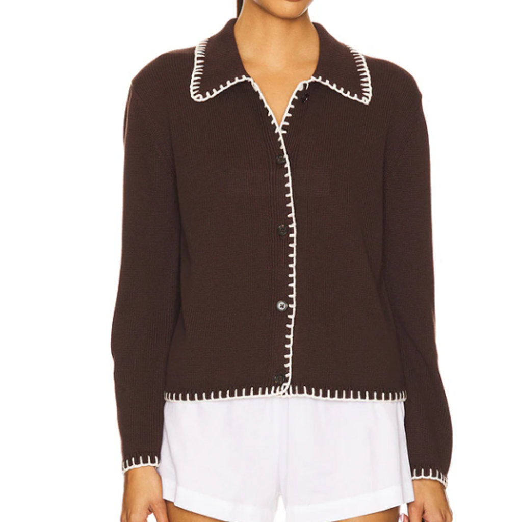 Rails RAYLEEN CARDIGAN BROWN IVORY BLANKET STITCH