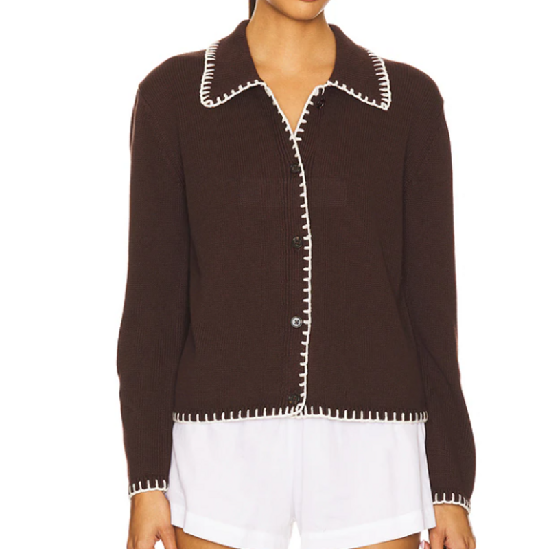 Rails RAYLEEN CARDIGAN BROWN IVORY BLANKET STITCH