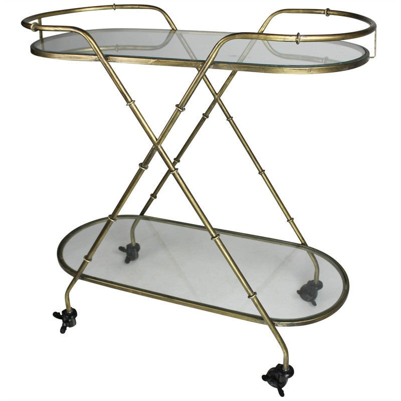 Vera Serving Cart, Brass & Glass Oval