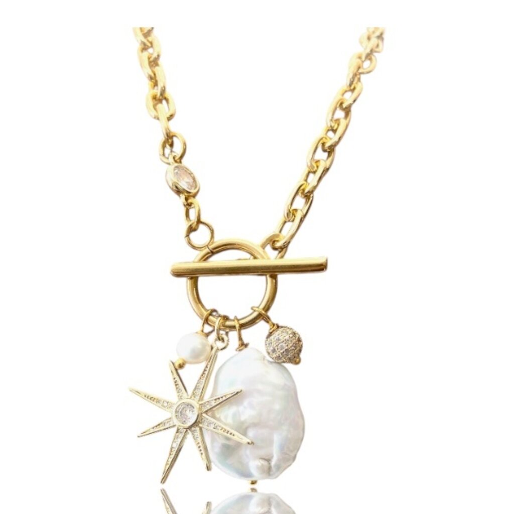 VB&CO Fresh Water Pearl Star Gold Necklace