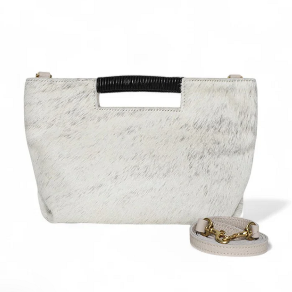OLIVEVE MINI ELLA Top Handle Crossbody in Grey Brindle Natural Haircow with Natural Wrap