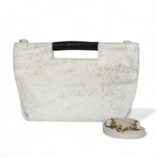 OLIVEVE MINI ELLA Top Handle Crossbody in Grey Brindle Natural Haircow with Natural Wrap