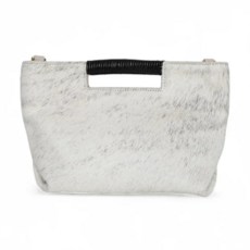 OLIVEVE MINI ELLA Top Handle Crossbody in Grey Brindle Natural Haircow with Natural Wrap