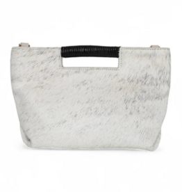 OLIVEVE MINI ELLA Top Handle Crossbody in Grey Brindle Natural Haircow with Natural Wrap