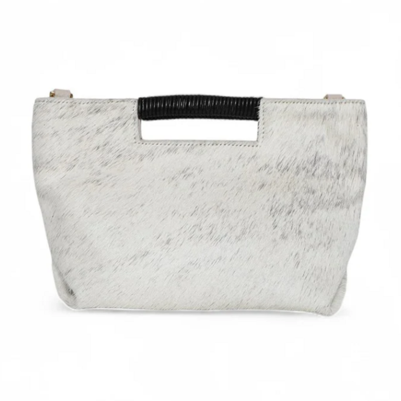 OLIVEVE MINI ELLA Top Handle Crossbody in Grey Brindle Natural Haircow with Natural Wrap