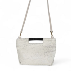 OLIVEVE MINI ELLA Top Handle Crossbody in Grey Brindle Natural Haircow with Natural Wrap