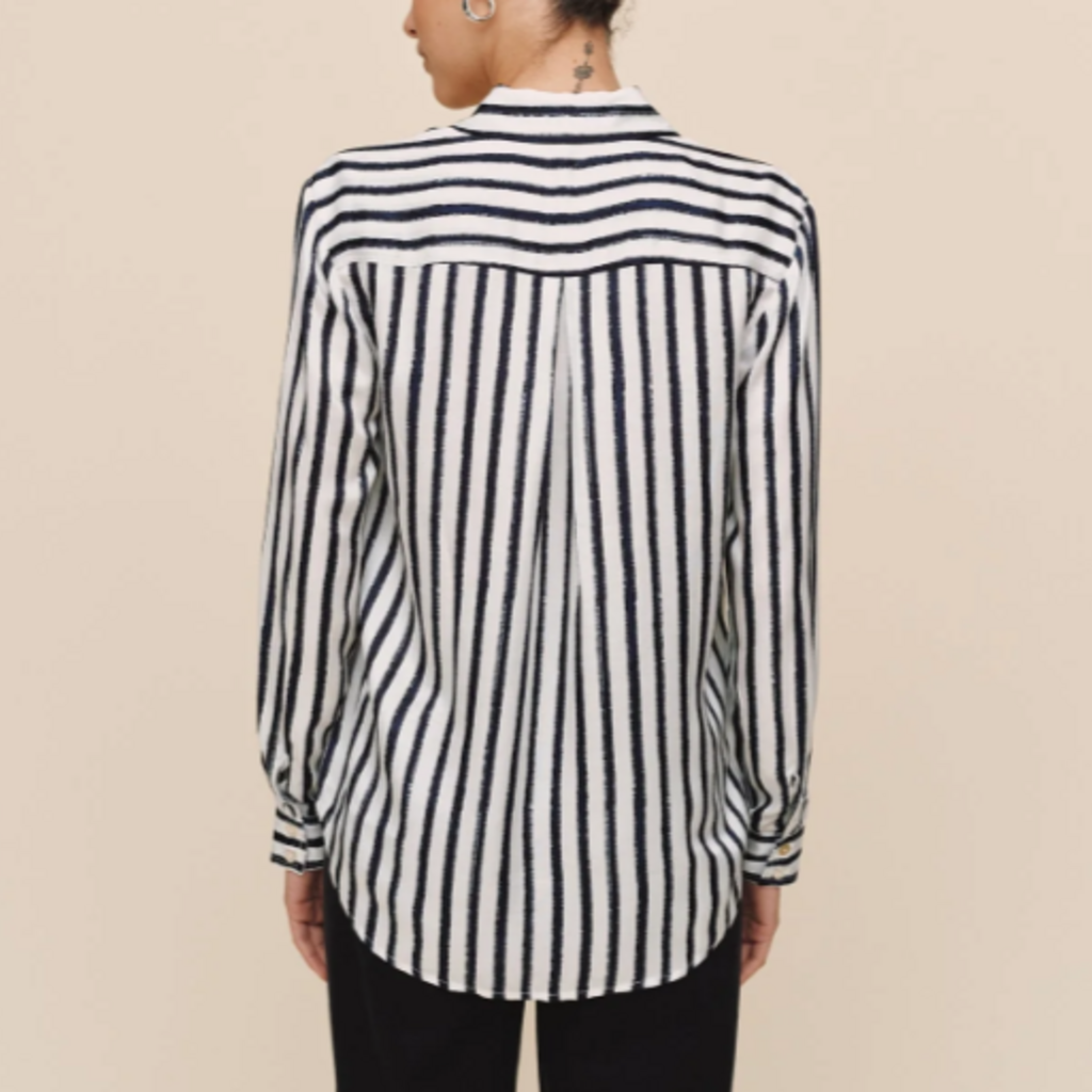 HIGH LOW HEM SHIRT INDIGO STRIPE