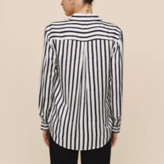 HIGH LOW HEM SHIRT INDIGO STRIPE