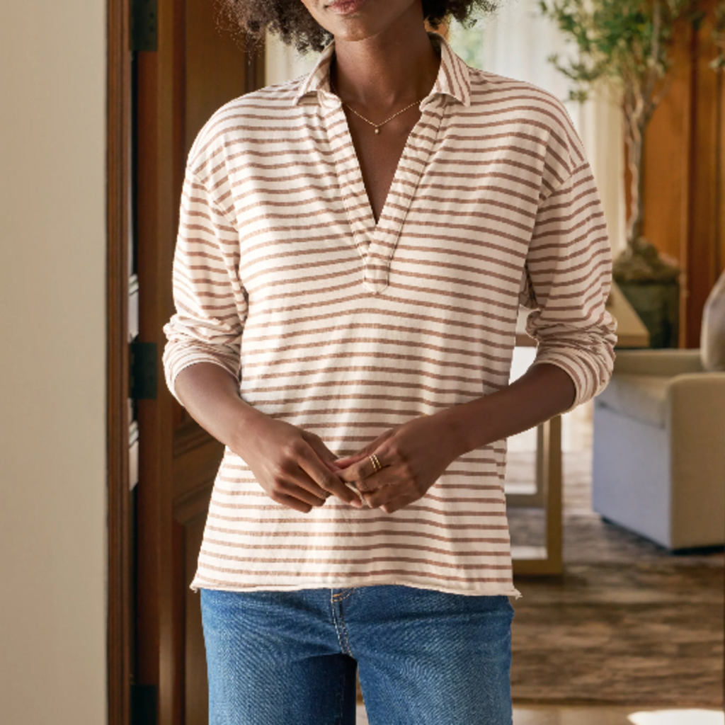 Frank & Eileen Patrick - Popover Henley Vintage White and Camel Stripe