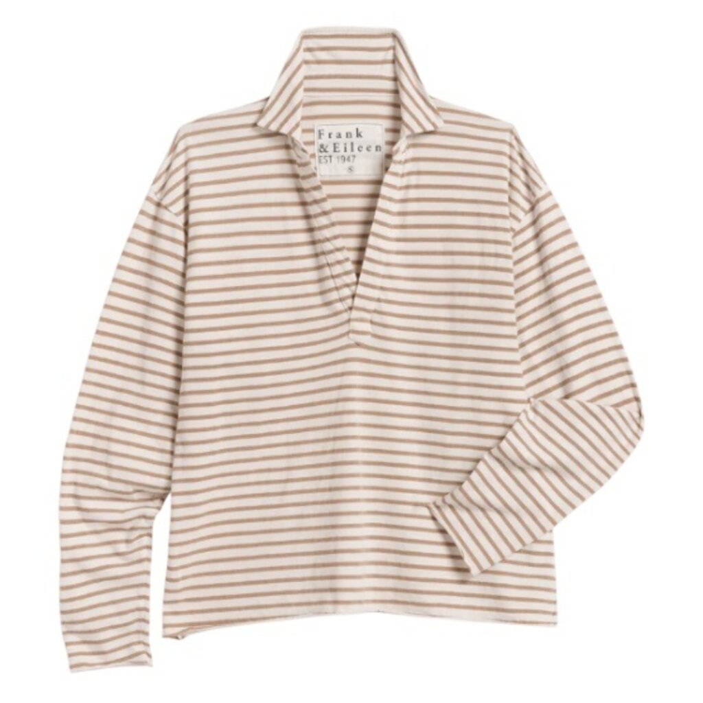 Frank & Eileen Patrick - Popover Henley Vintage White and Camel Stripe