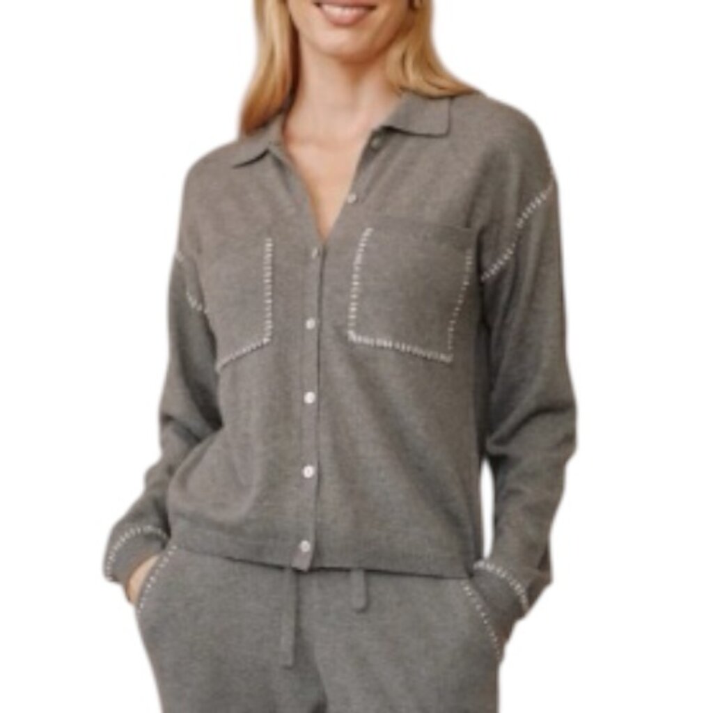 WHIP STITCH POCKET BUTTON SWEATER HEATHER SMOKE