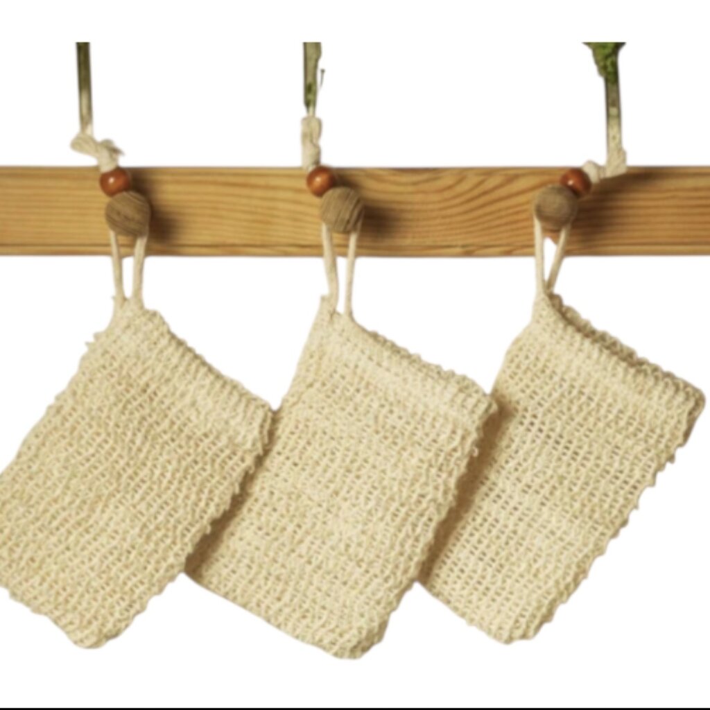 Bamboo Switch Set of 3 Sisal Soap Saver Bag