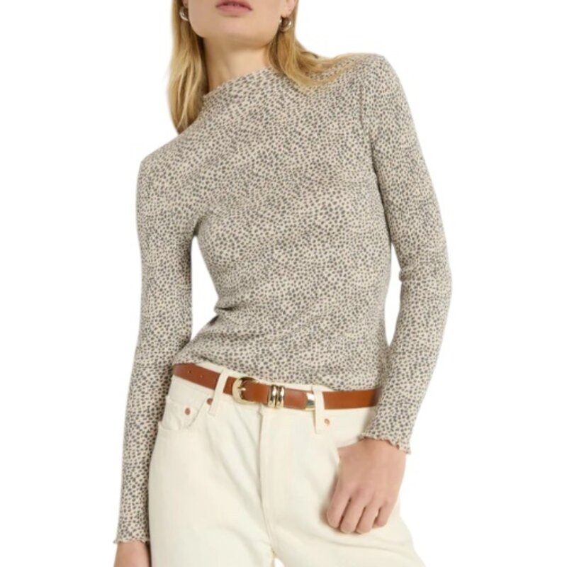 NATION LTD BRENNA MOCK NECK TOP WINTER PEBBLE