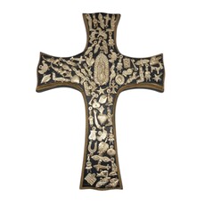 CONTRERAS DESIGNS Black & Gold Wall Cross w/ Milagros MXAL-C4