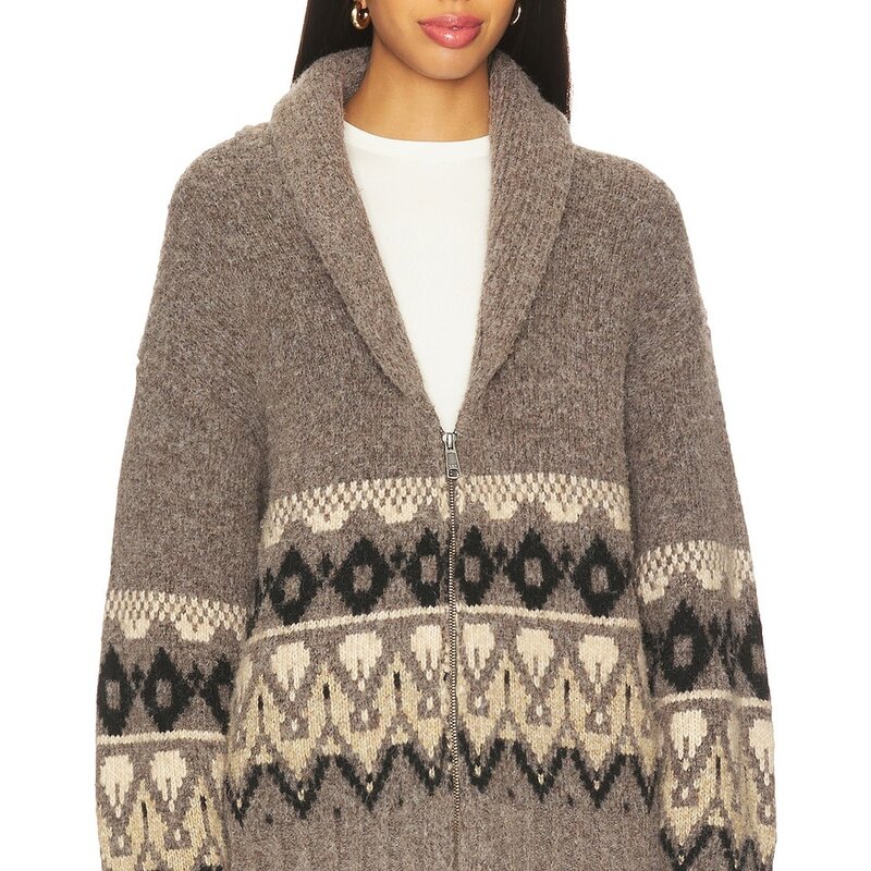 JOES THE INGA FAIRISLE CARDIGAN CHARCOAL BROWN