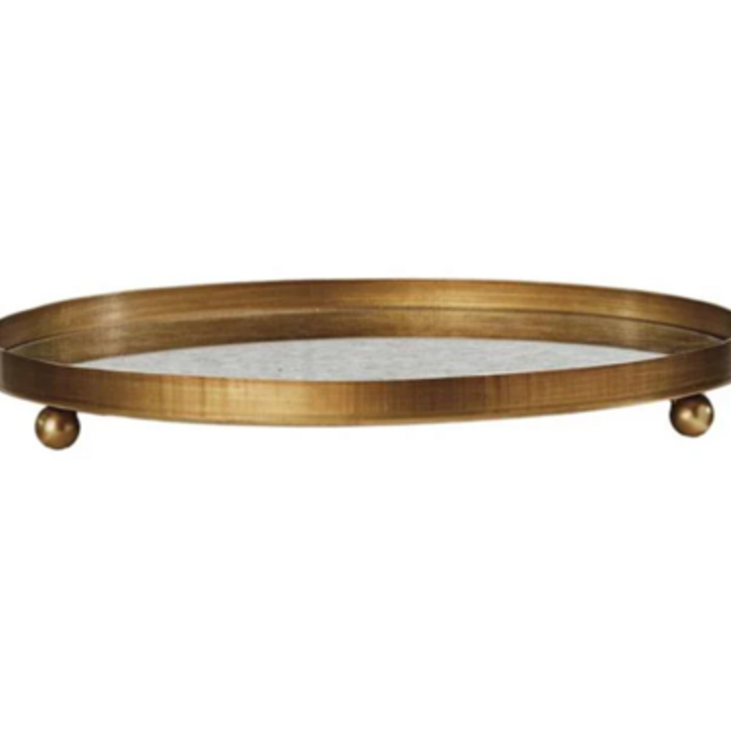 13-3/4"Rnd Metal Footed Mirror Tray