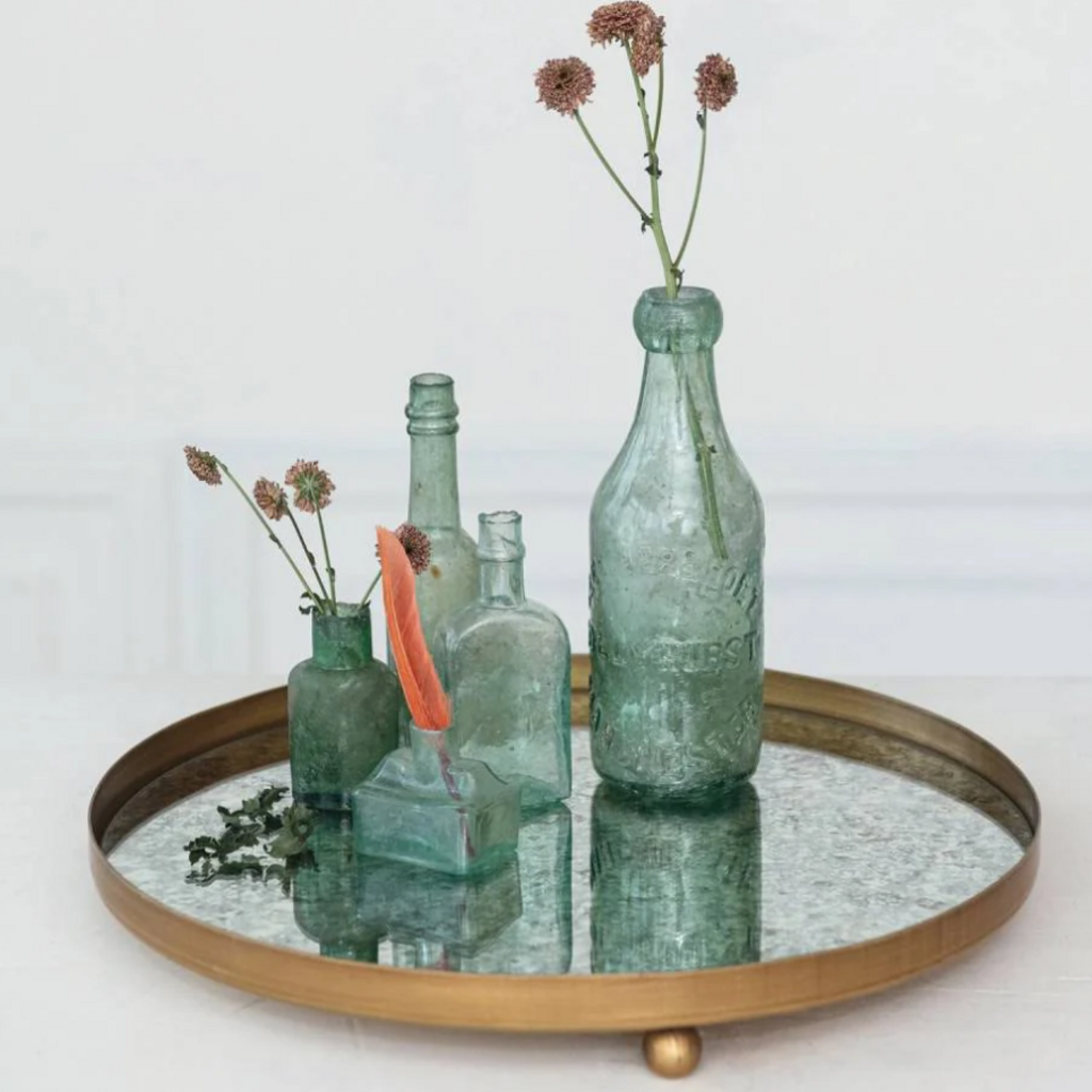 13-3/4"Rnd Metal Footed Mirror Tray