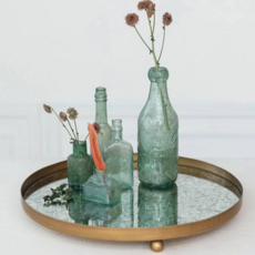 13-3/4"Rnd Metal Footed Mirror Tray