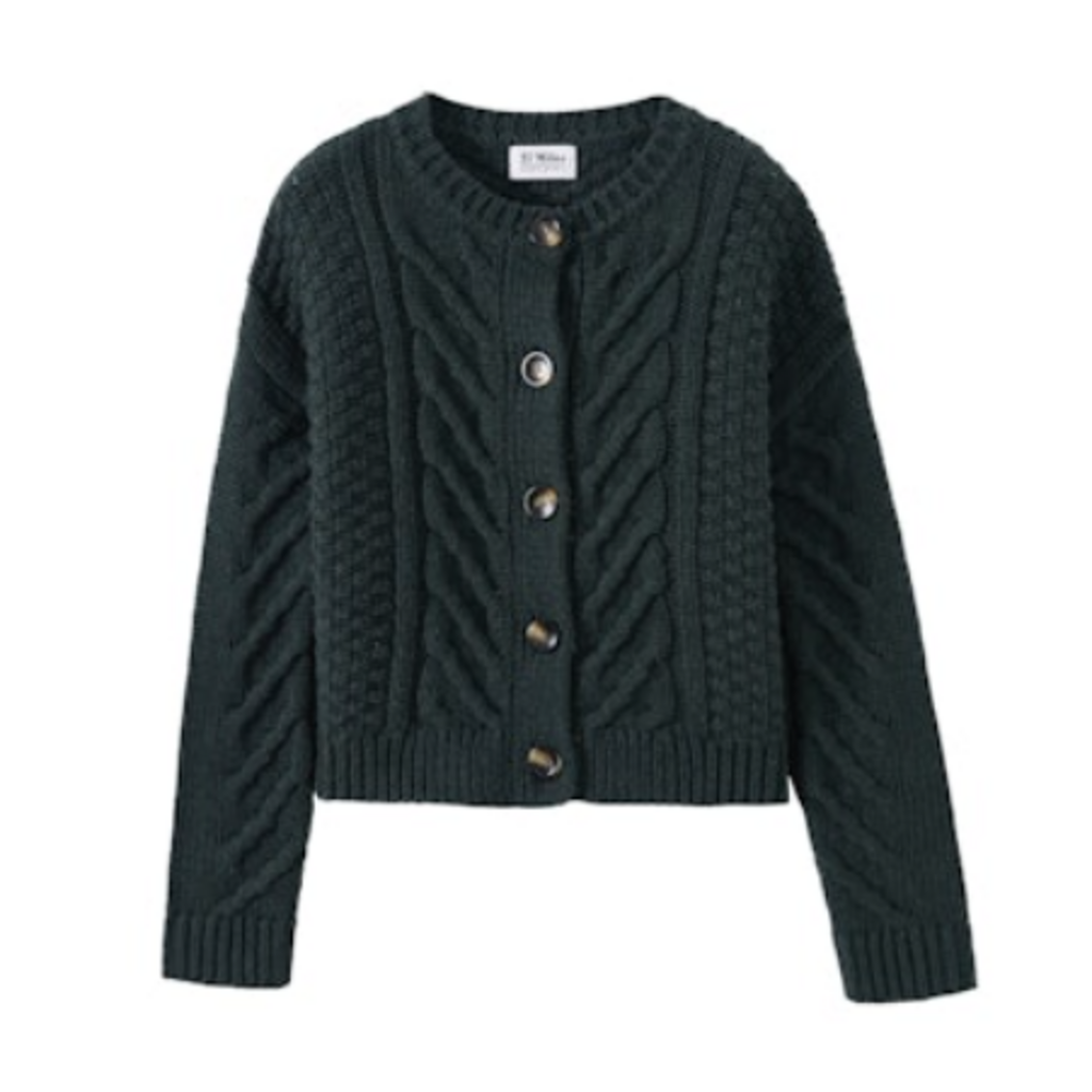 27 MILES MALIA CHUNKY CABLE CREW NECK  CARDIGAN FOREST