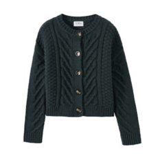 27 MILES MALIA CHUNKY CABLE CREW NECK  CARDIGAN FOREST