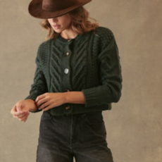 27 MILES MALIA CHUNKY CABLE CREW NECK  CARDIGAN FOREST
