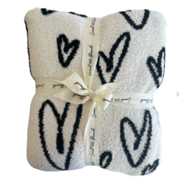 LOCAL BEACH Love Collection Heart Luxe Home Blanket Black/Cream