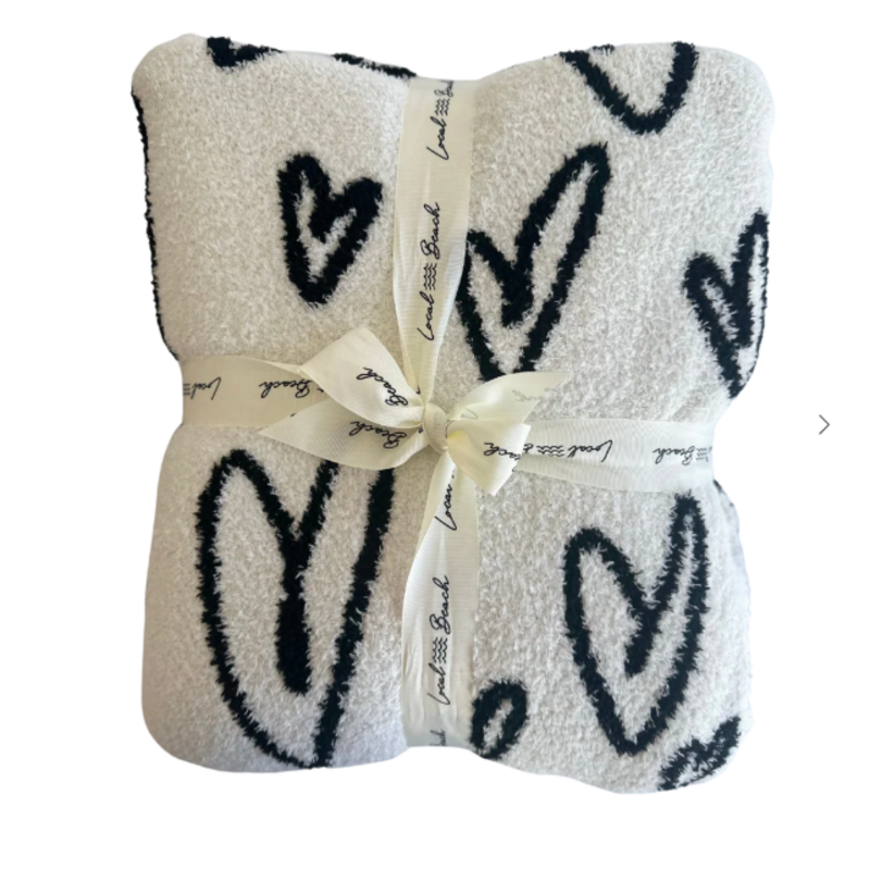 LOCAL BEACH Love Collection Heart Luxe Home Blanket Black/Cream