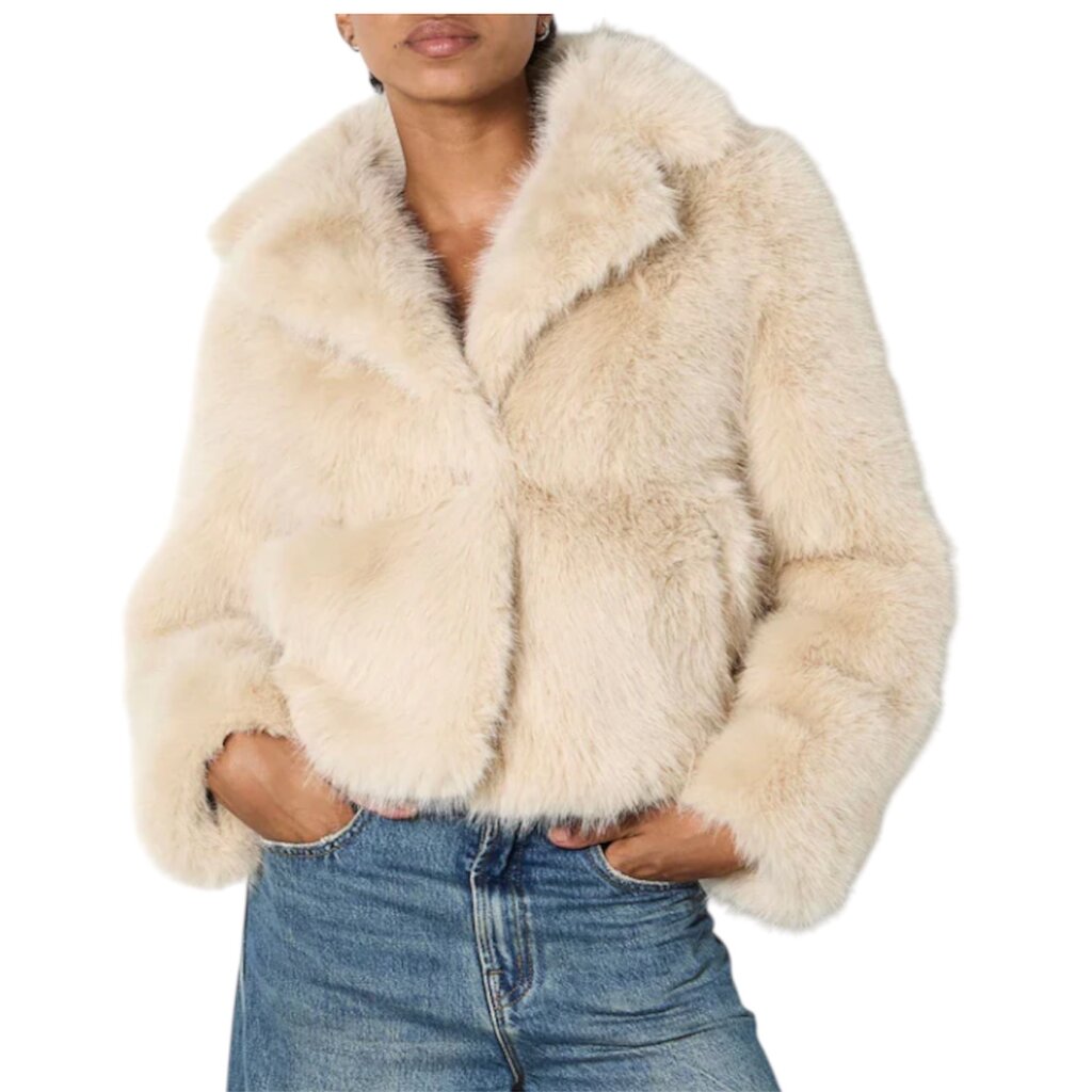 APRICOT INC Fur Collar Short Coat Cream