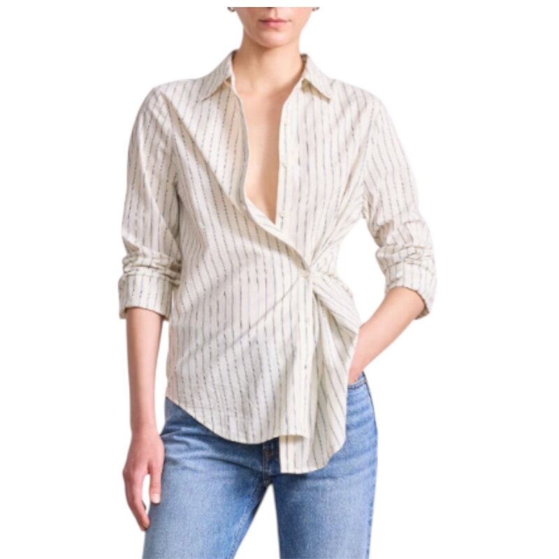 APIECE APART SODI WRAP BUTTON UP CREAM & NAVY