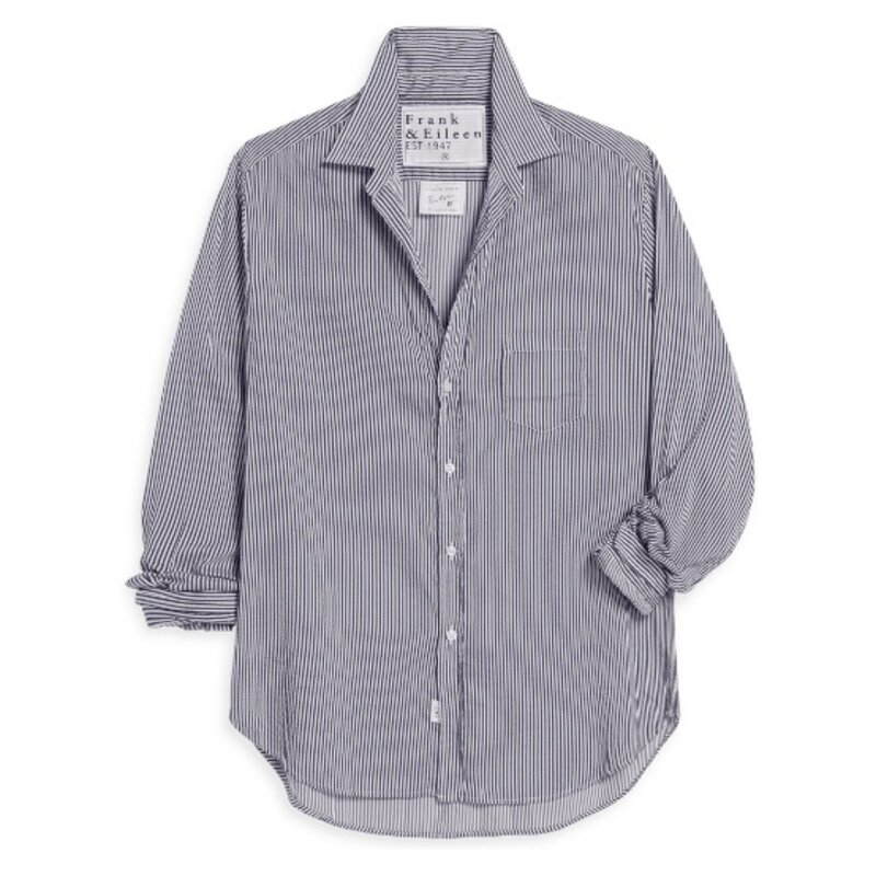 Frank & Eileen EILEEN Relaxed Button-Up Shirt Blue, White, Silver Stripe