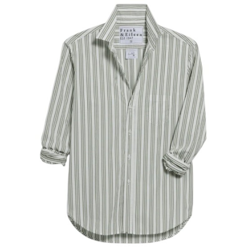 Frank & Eileen EILEEN Relaxed Button-Up Shirt Green White Textured Stripe