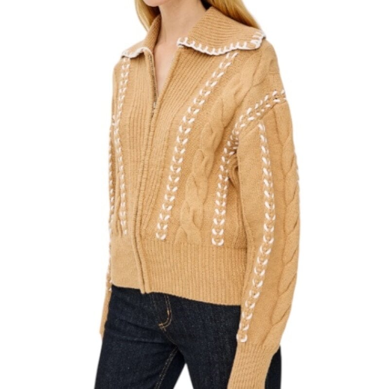 Rails LUNE SWEATER CAMEL IVORY BLANKET STITCH