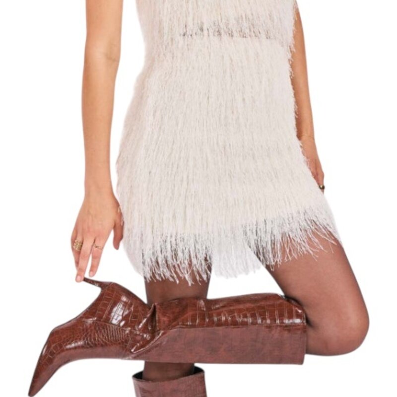 Sadie & Sage ANGEL WINGS FRINGE MINI SKIRT IVORY