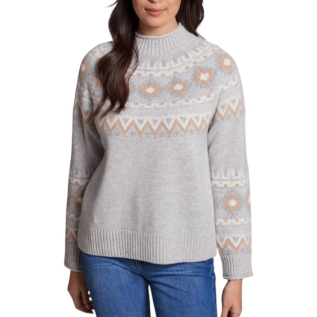 100% Merino Vail Fair Isle Mock Neck w Angora Vapor Combo