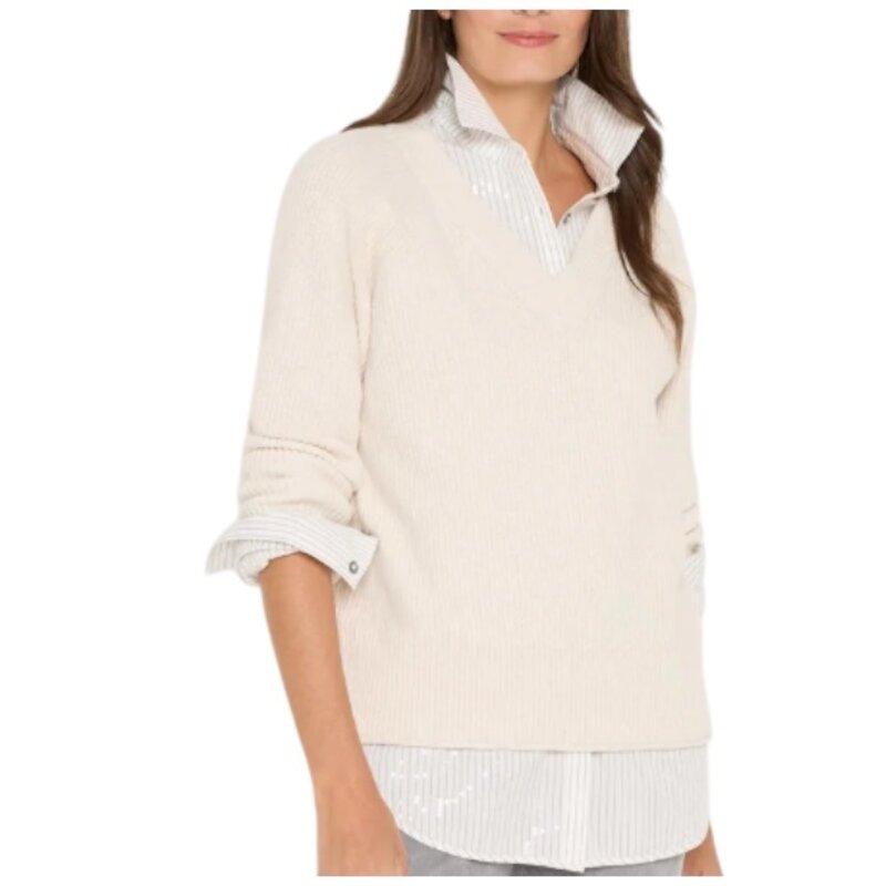 V NECK SHAKER STITCH CLCRM