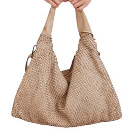 MILIO MILANO INTRECCIATO BRAIDED SHOULDER BAG BEIGE