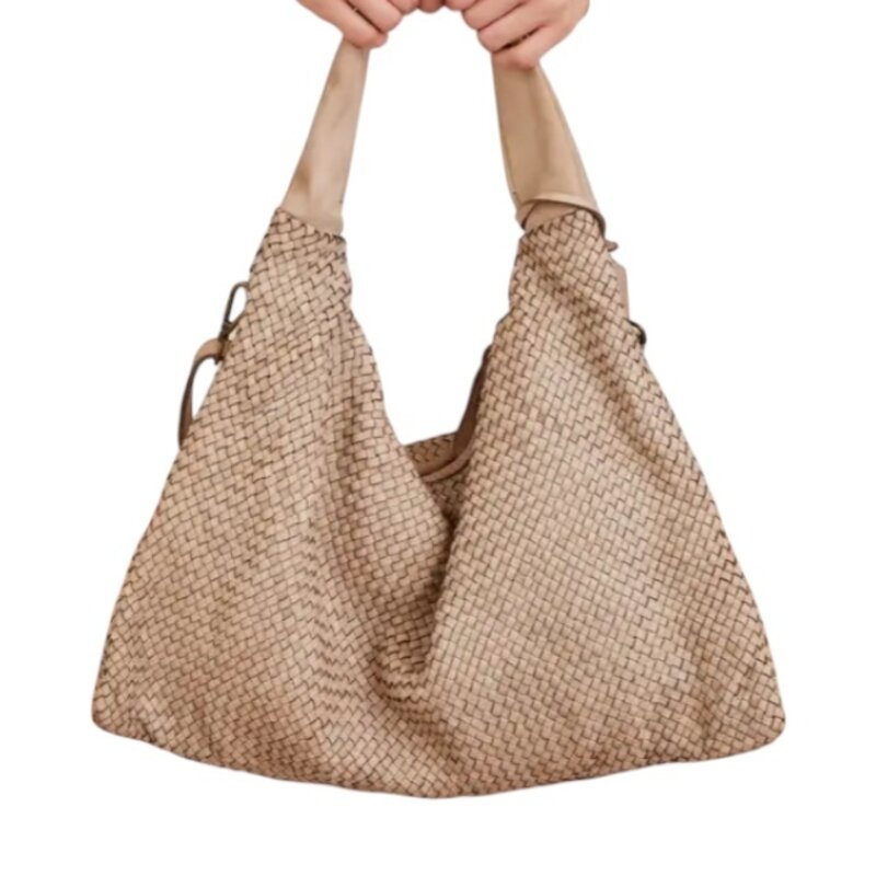 MILIO MILANO INTRECCIATO BRAIDED SHOULDER BAG BEIGE