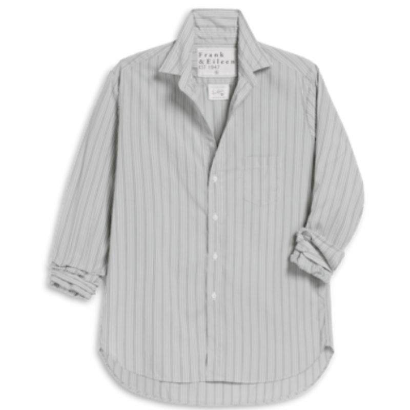 Frank & Eileen EILEEN Relaxed Button-Up Shirt Textured Green White Stripe