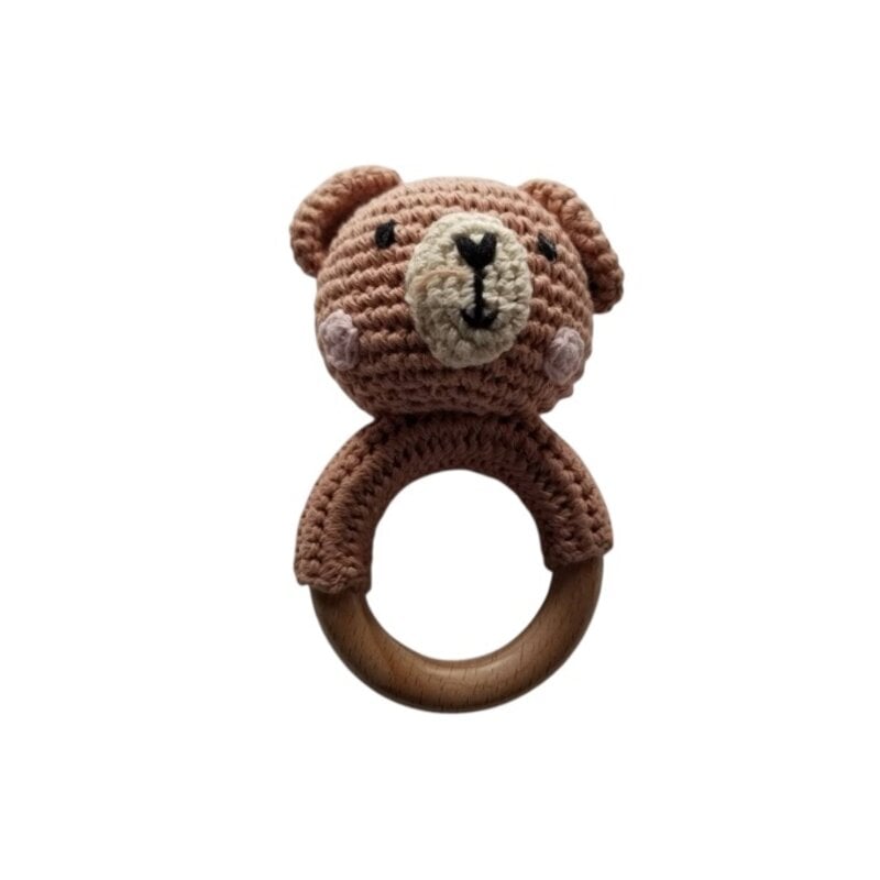 D & C TOYS Hand Crochet Pink Bear Baby Rattle